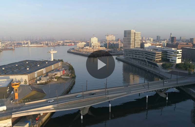 Drohnenflug über das Quartier Baakenhafen in der HafenCity, 2019